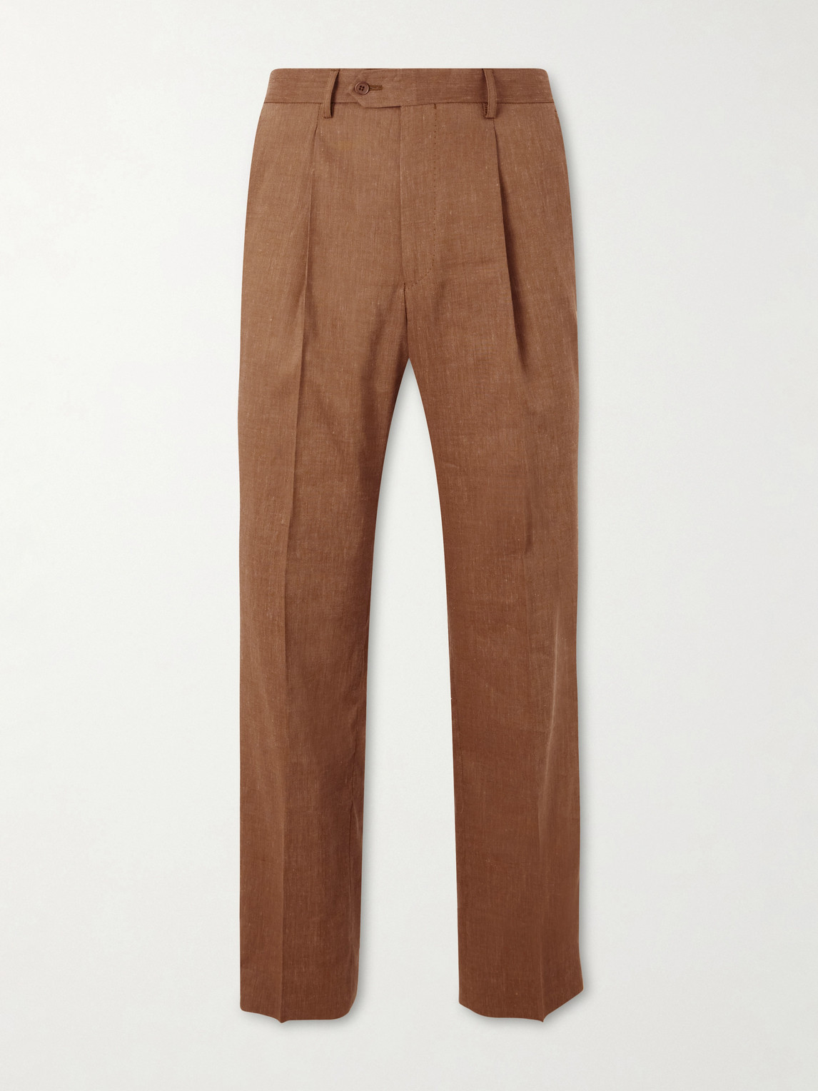 Frescobol Carioca Affonso Pleated Straight-leg Linen And Virgin Wool-blend Suit Trousers In Brown