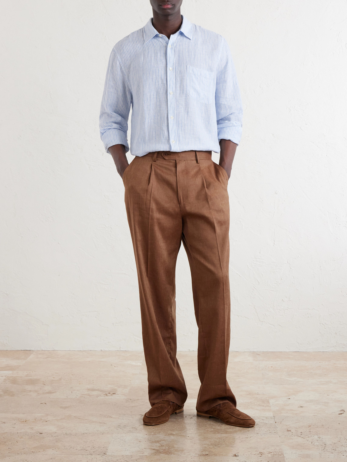 Affonso Pleated Straight-Leg Linen And Virgin Wool-Blend Suit Trousers