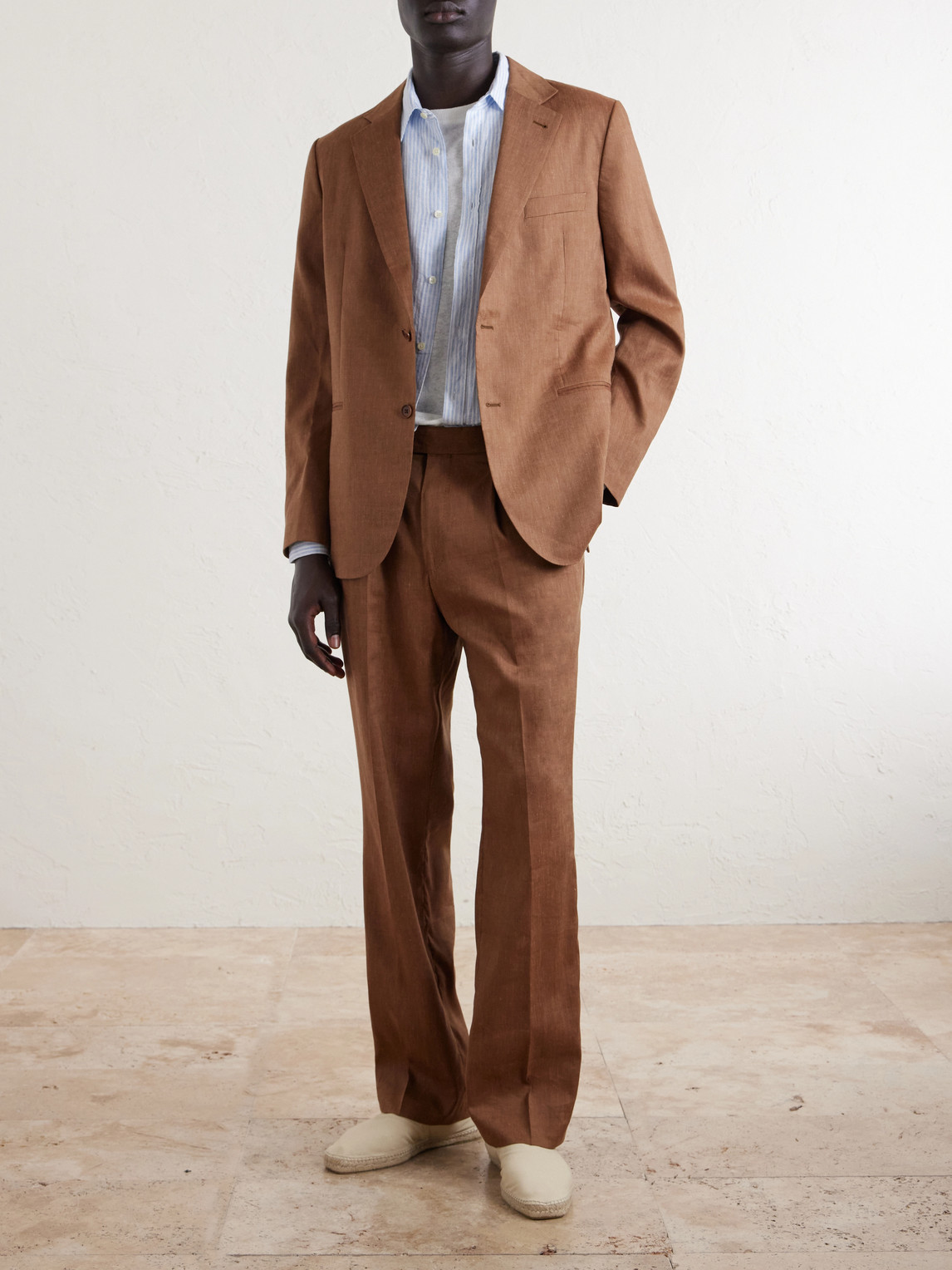 Affonso Pleated Straight-Leg Linen And Virgin Wool-Blend Suit Trousers