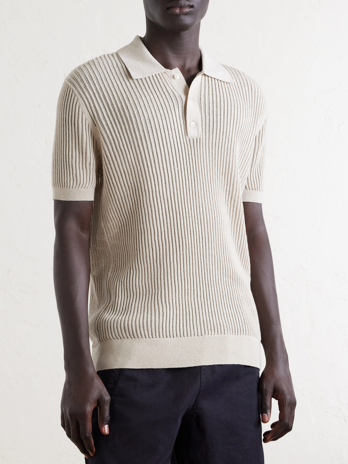 Vidal Ribbed Cotton And Linen-Blend Polo Shirt