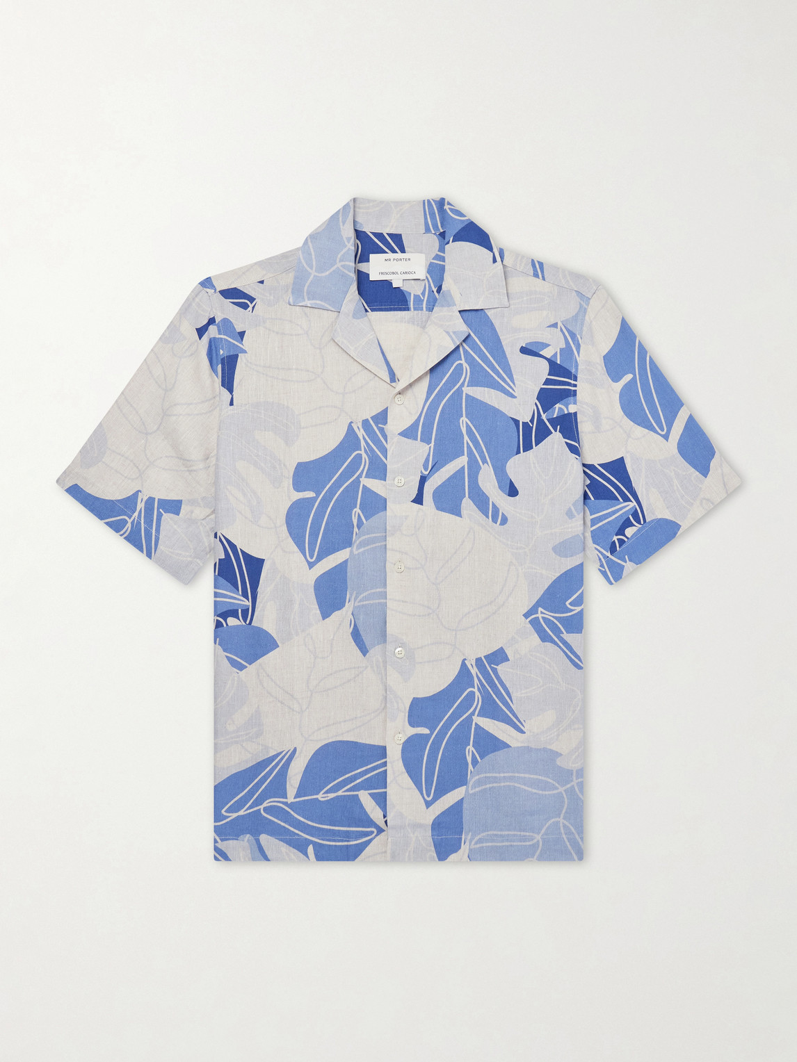 Frescobol Carioca Roberto Camp-Collar Printed Linen hirt - Men