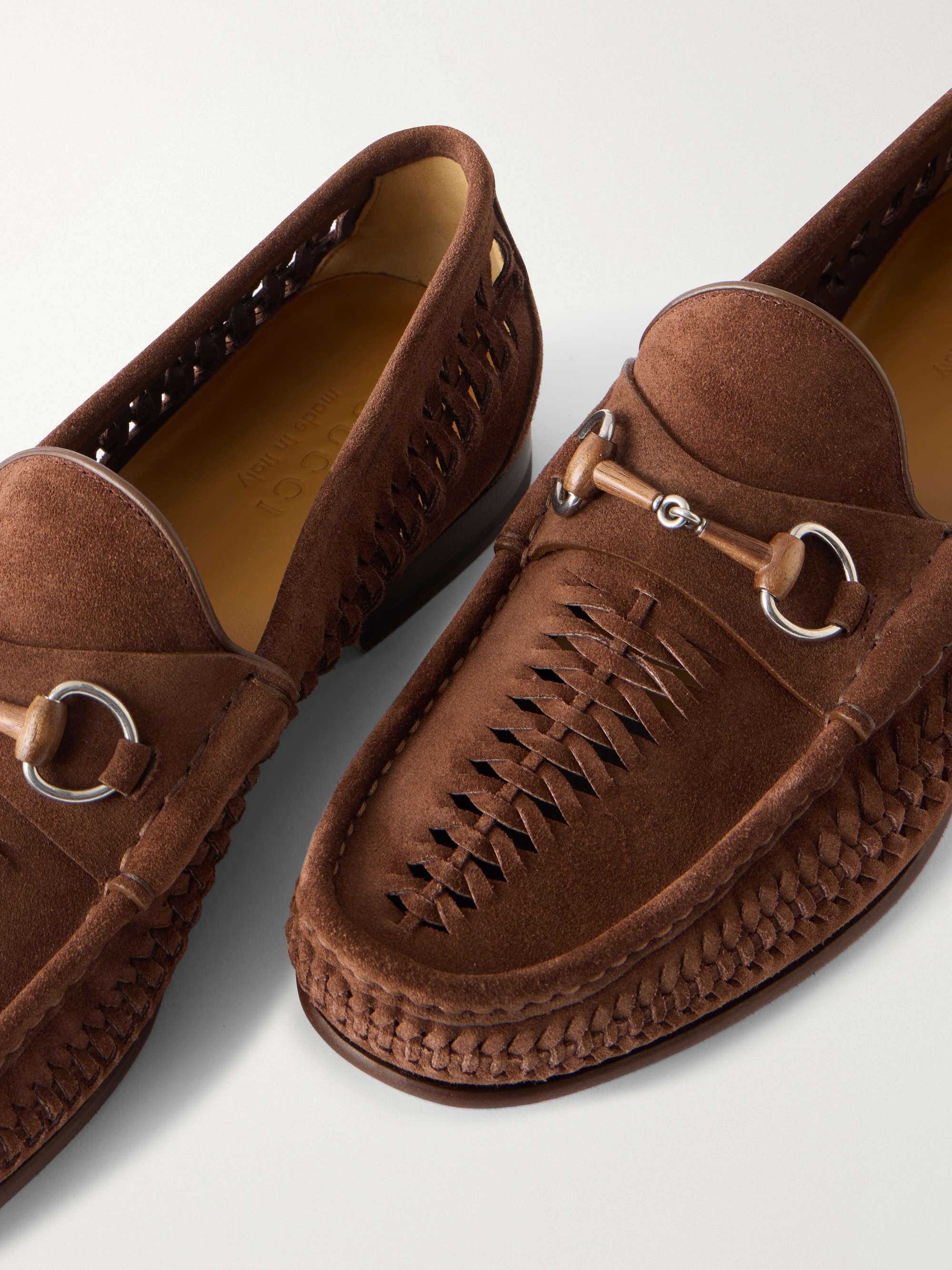 GUCCI Horsebit-Embellished Woven Suede Loafers for Men | MR PORTER