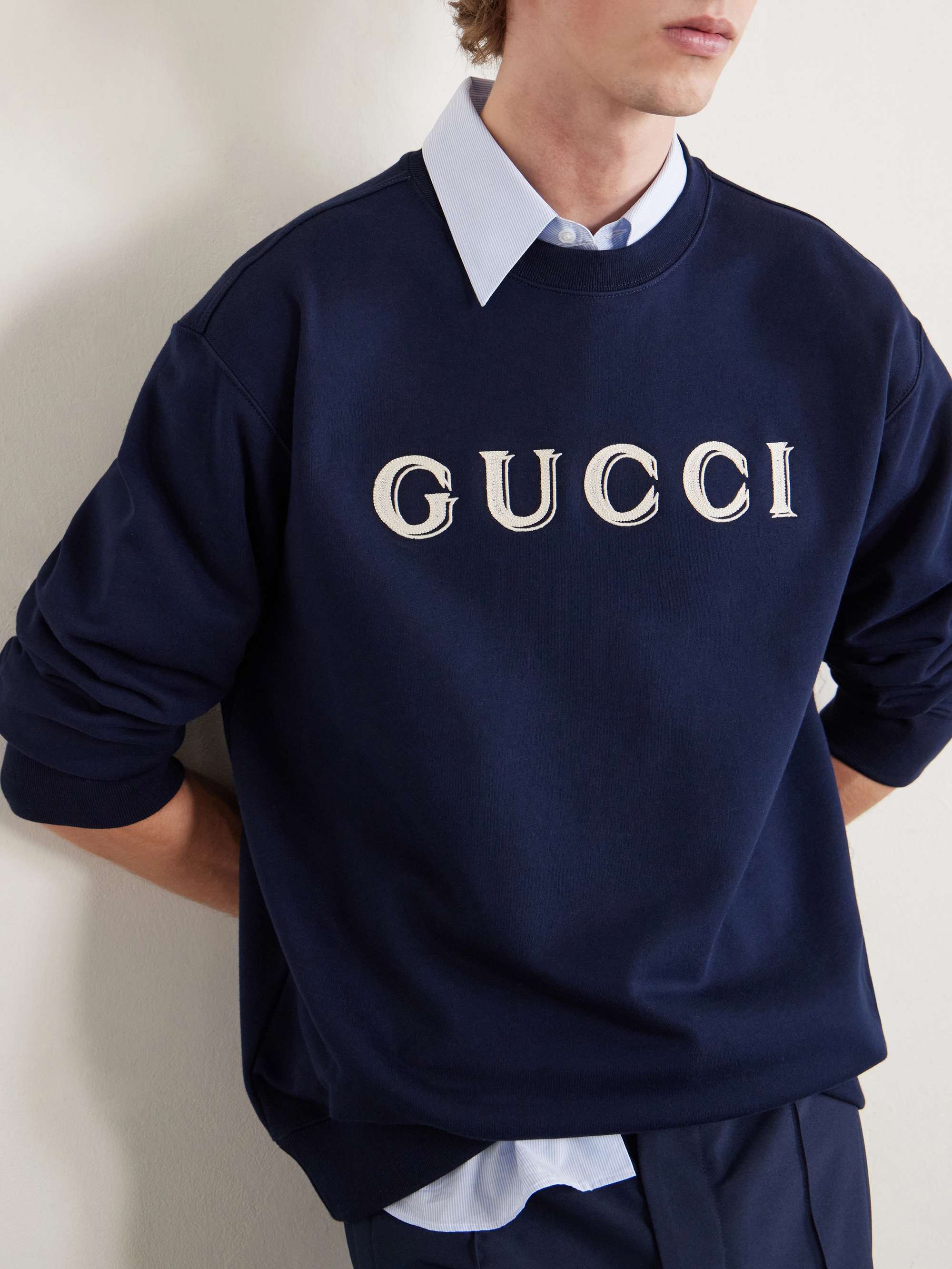 GUCCI Logo-Embroidered Cotton-Jersey Sweatshirt for Men | MR PORTER
