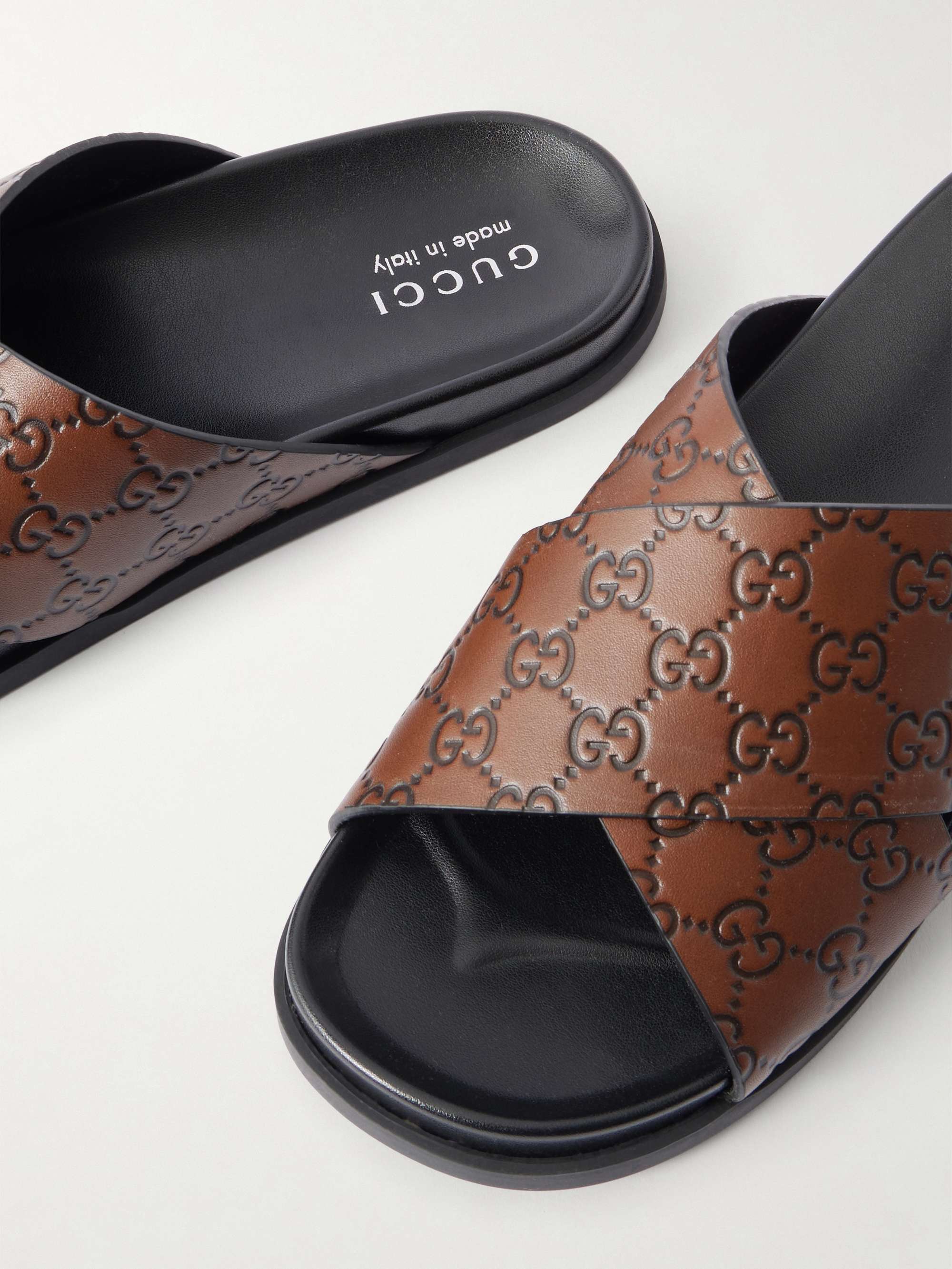 GUCCI Logo-Embossed Leather Sandals for Men | MR PORTER