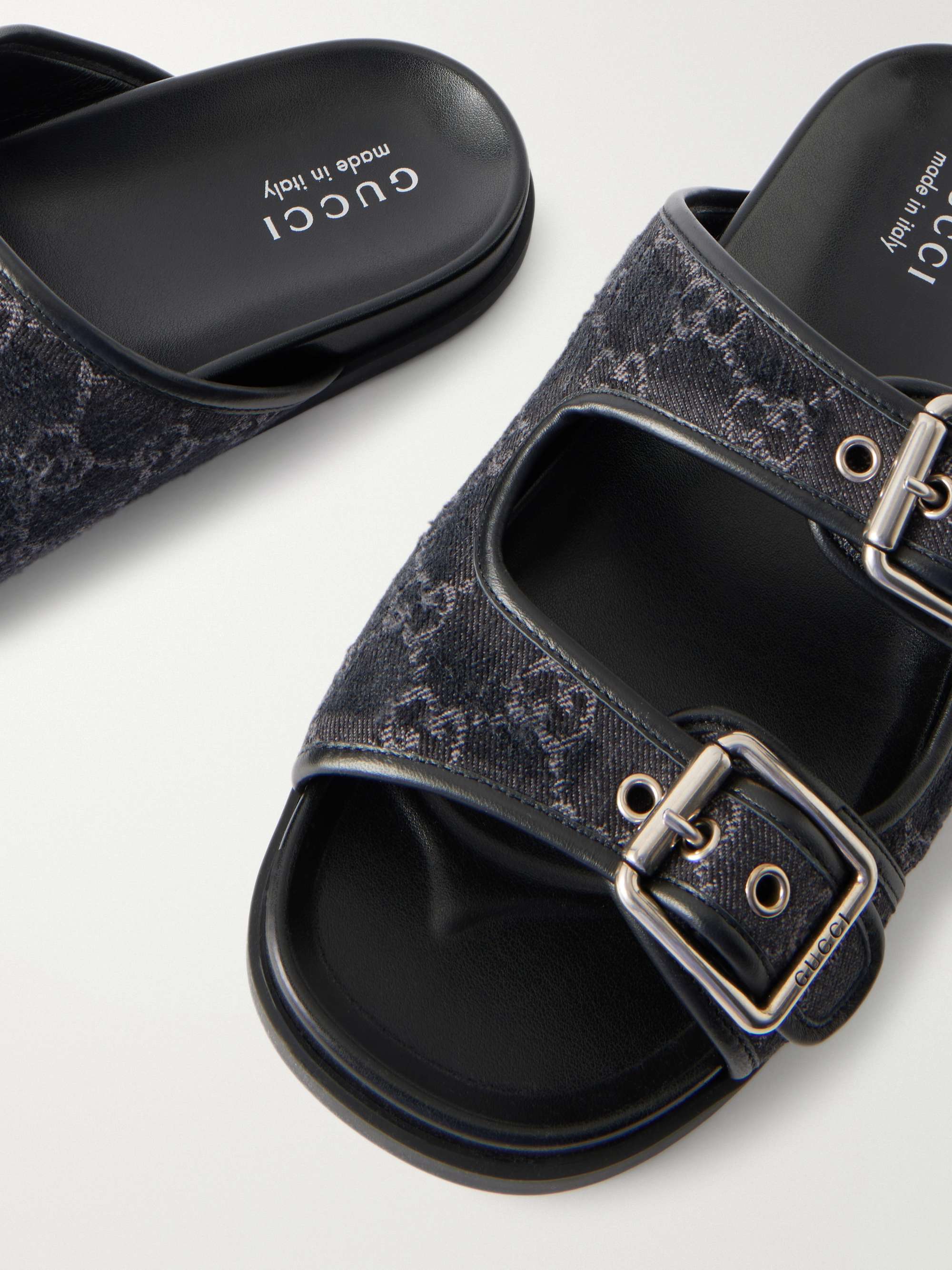 GUCCI Logo-Jacquard Leather-Trimmed Canvas Sandals for Men | MR PORTER