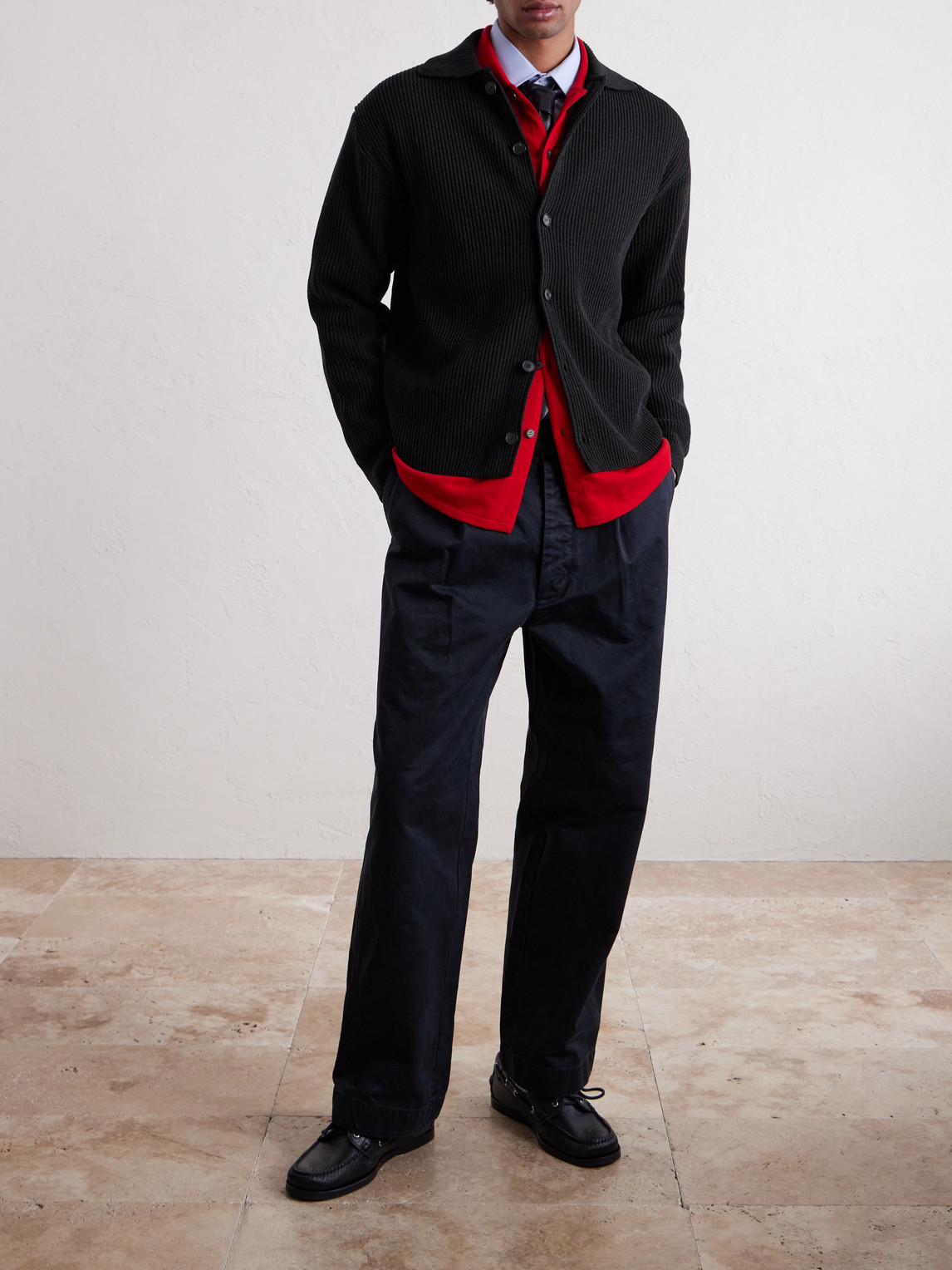 Auralee Luxurious Wool Long Sleeve Cardigan In Black