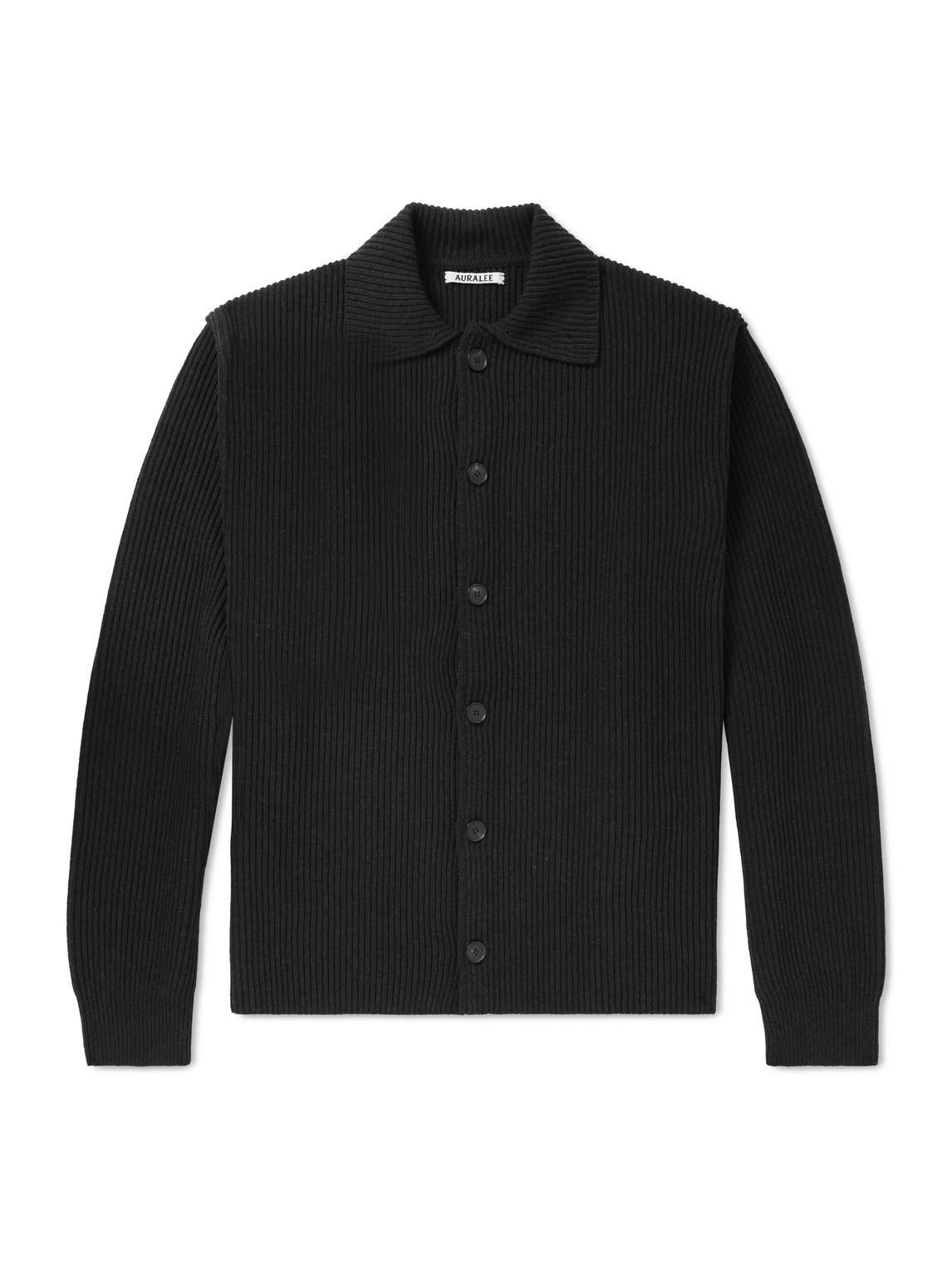 Auralee Luxurious Wool Long Sleeve Cardigan In Black