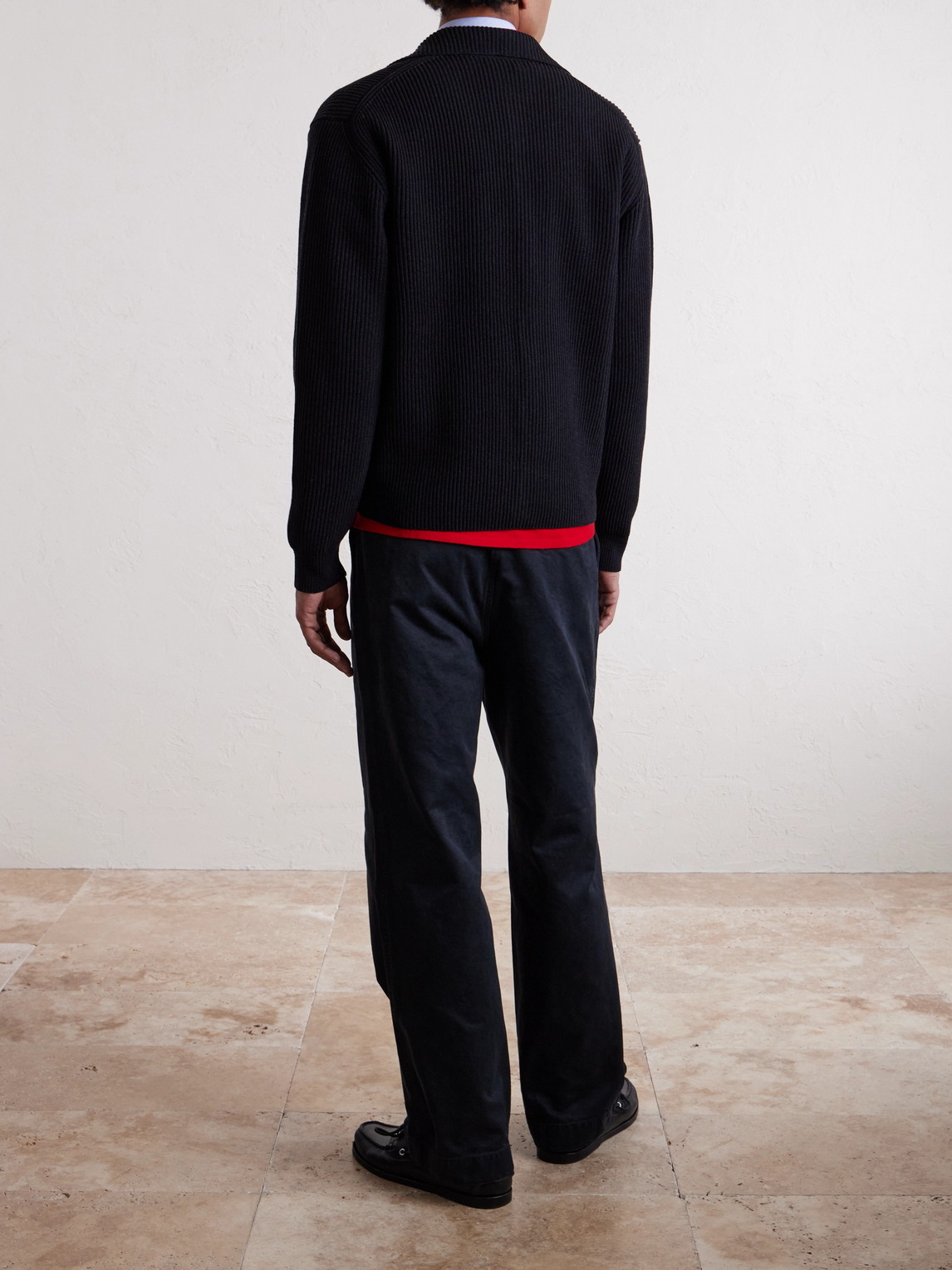 Auralee Straight-leg Pleated Cotton Chinos In Black