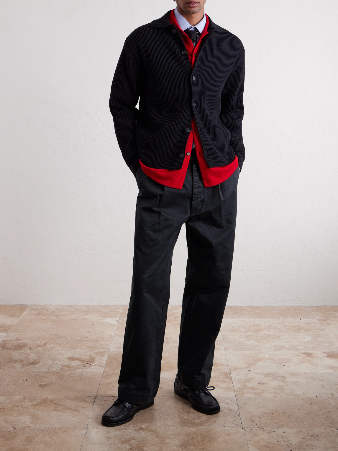 Auralee Straight-leg Pleated Cotton Chinos In Black