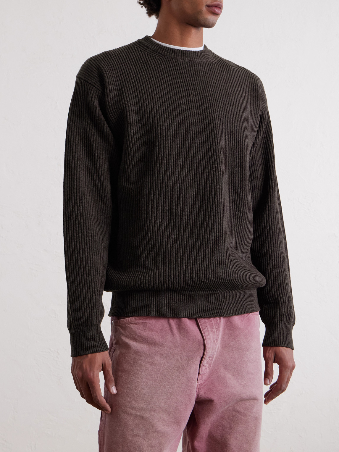 Auralee Ribbed Wool Sweater In Brown