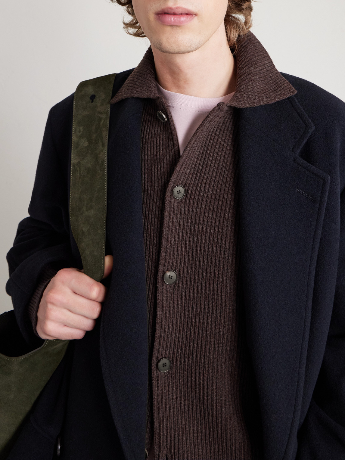 Auralee Ribbed-knit Wool Cardigan In Brown