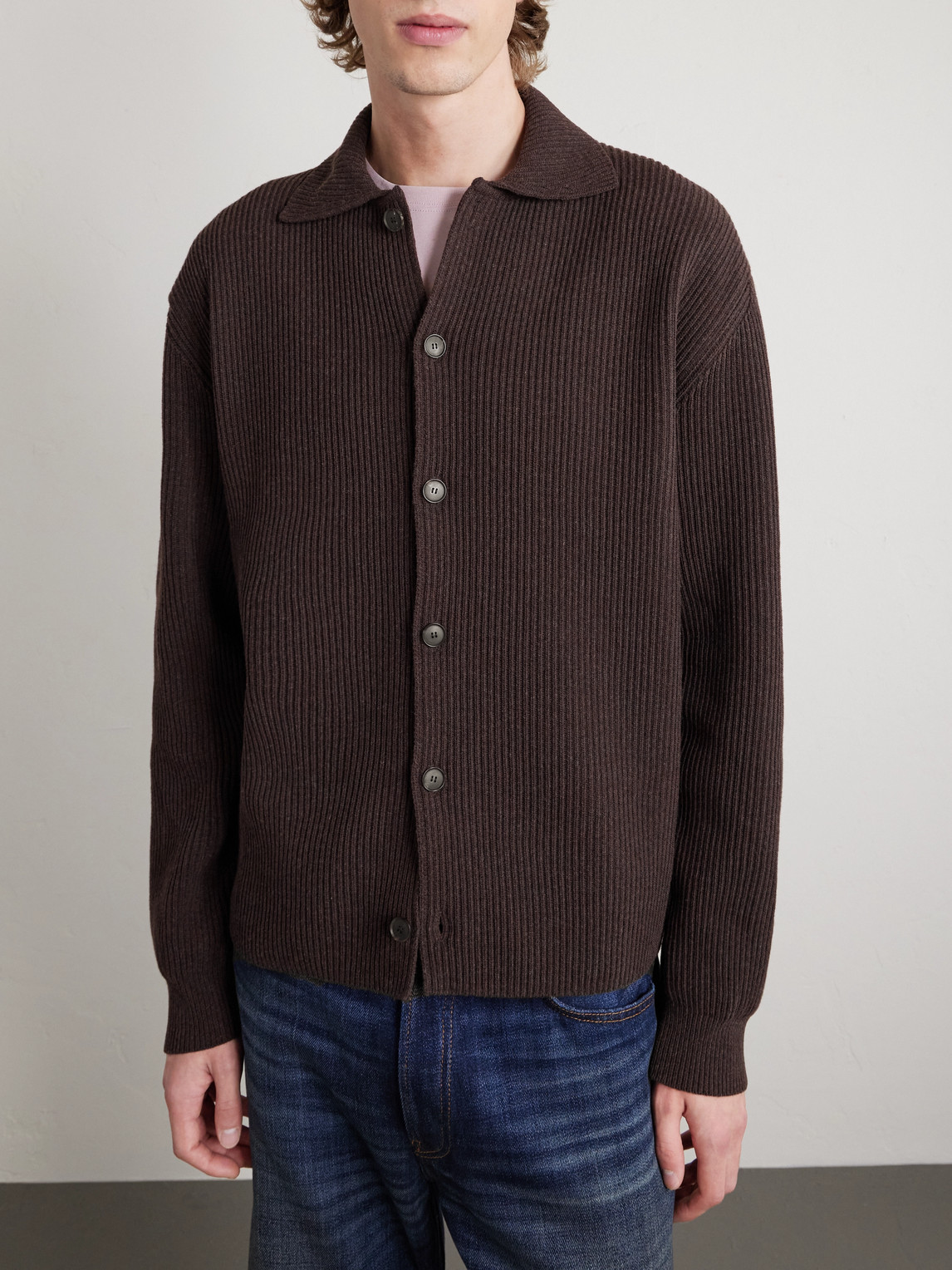 Auralee Ribbed-knit Wool Cardigan In Brown