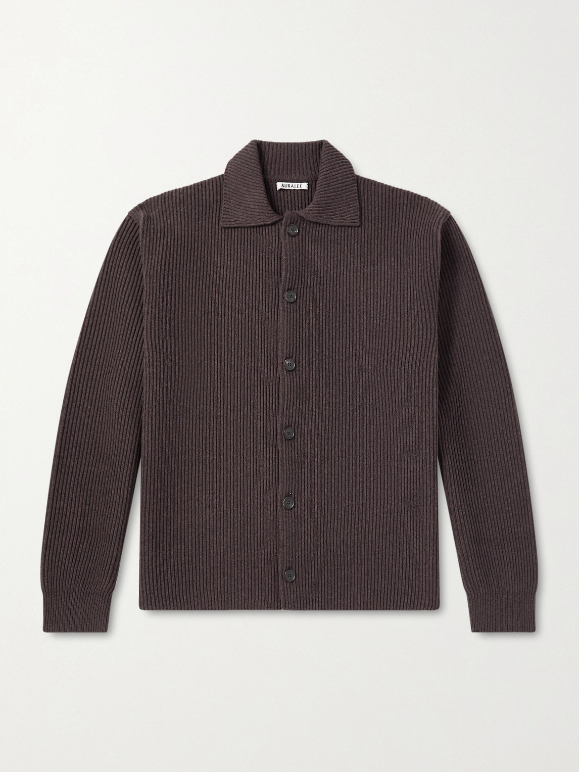 Auralee Ribbed-knit Wool Cardigan In Brown