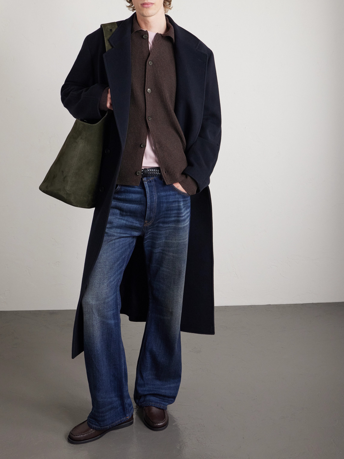 Auralee Ribbed-knit Wool Cardigan In Brown