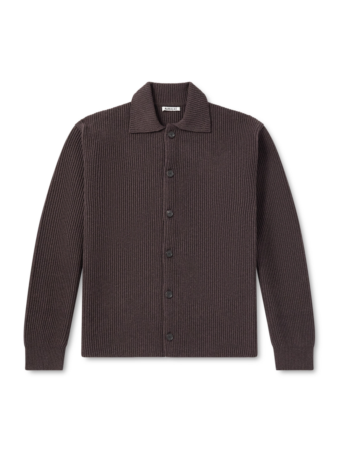 Auralee Ribbed-knit Wool Cardigan In Brown
