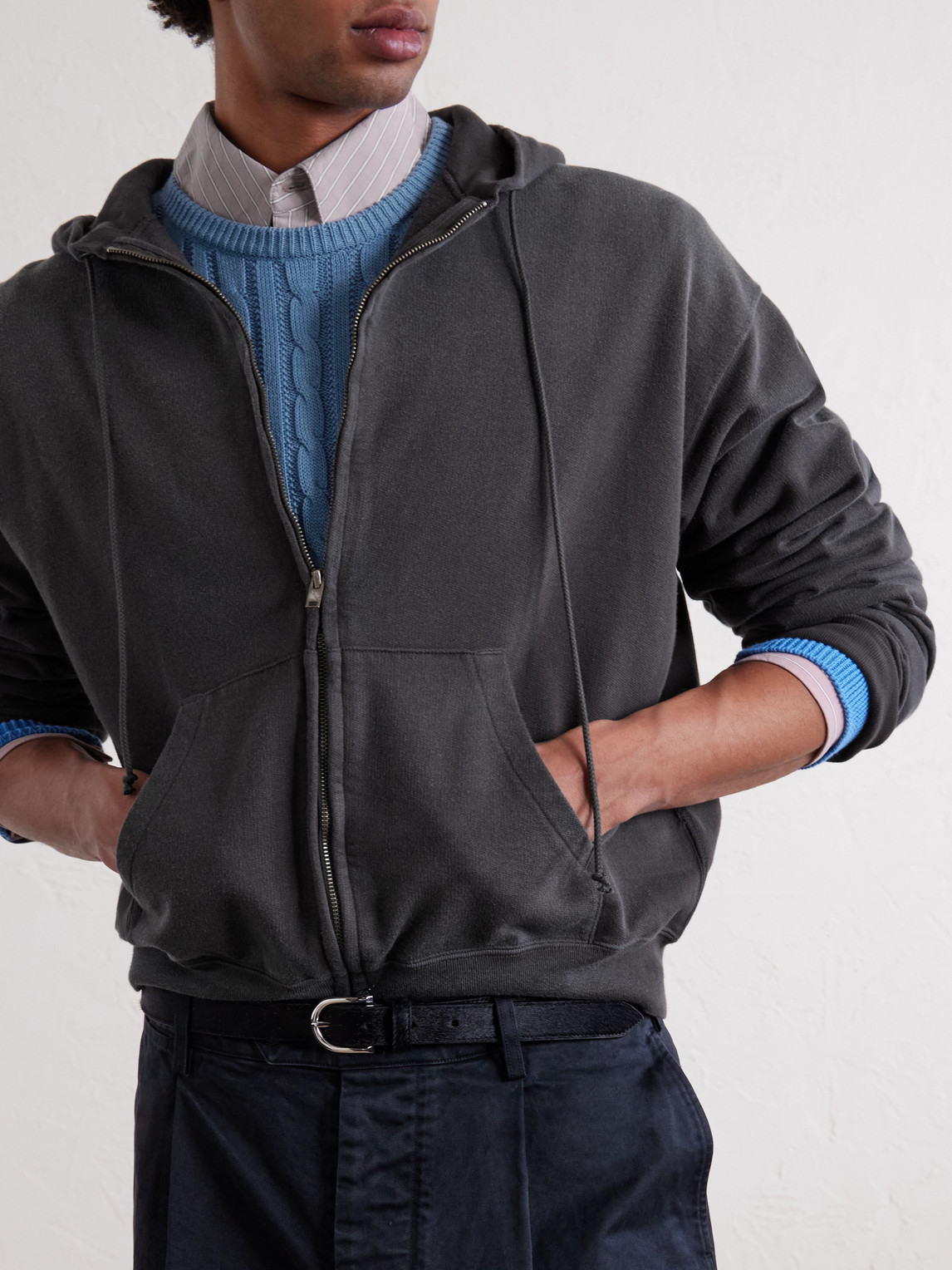 Auralee Product Dyed Pima Cotton Zip-up Hoodie In Black