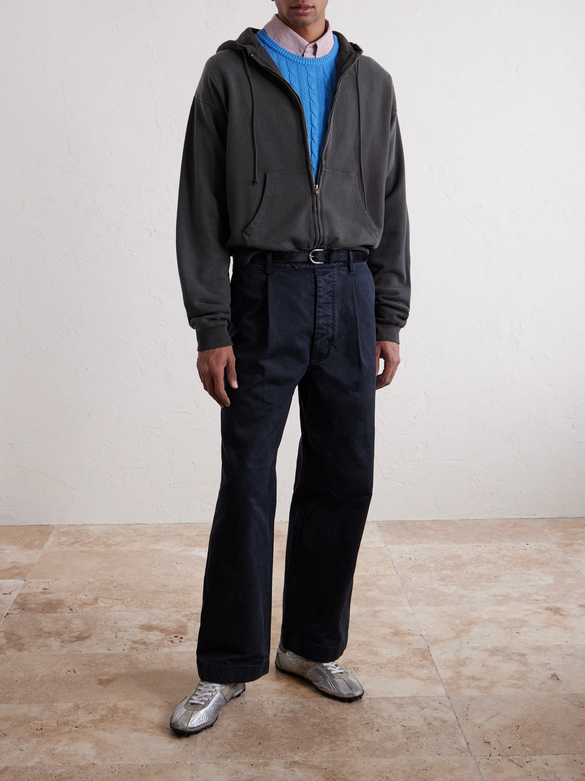 Auralee Product Dyed Pima Cotton Zip-up Hoodie In Black