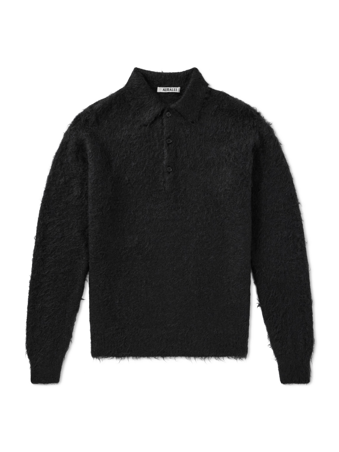 Auralee Brushed Mohair And Wool-blend Polo Sweater In Black