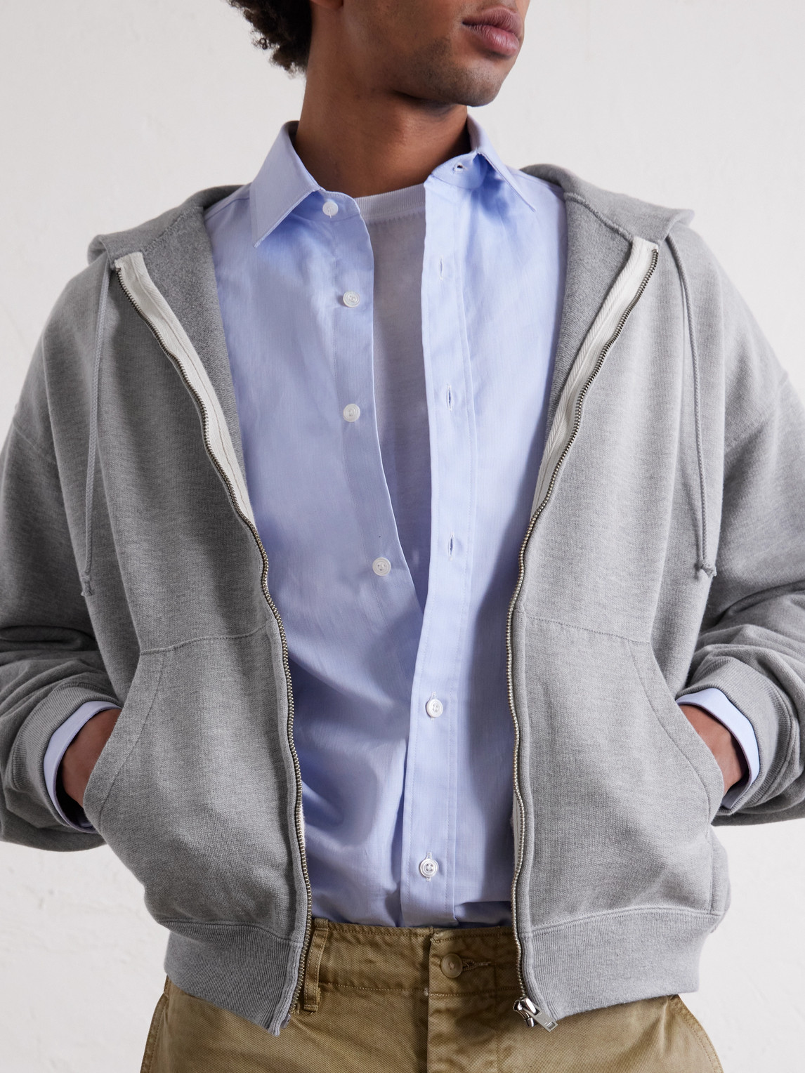 Auralee Product Dyed Pima Cotton Zip-up Hoodie In Gray