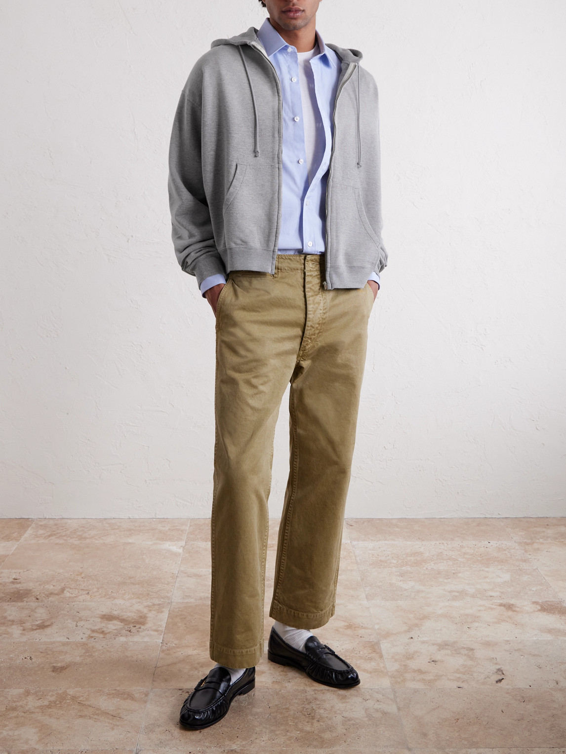 Auralee Product Dyed Pima Cotton Zip-up Hoodie In Gray