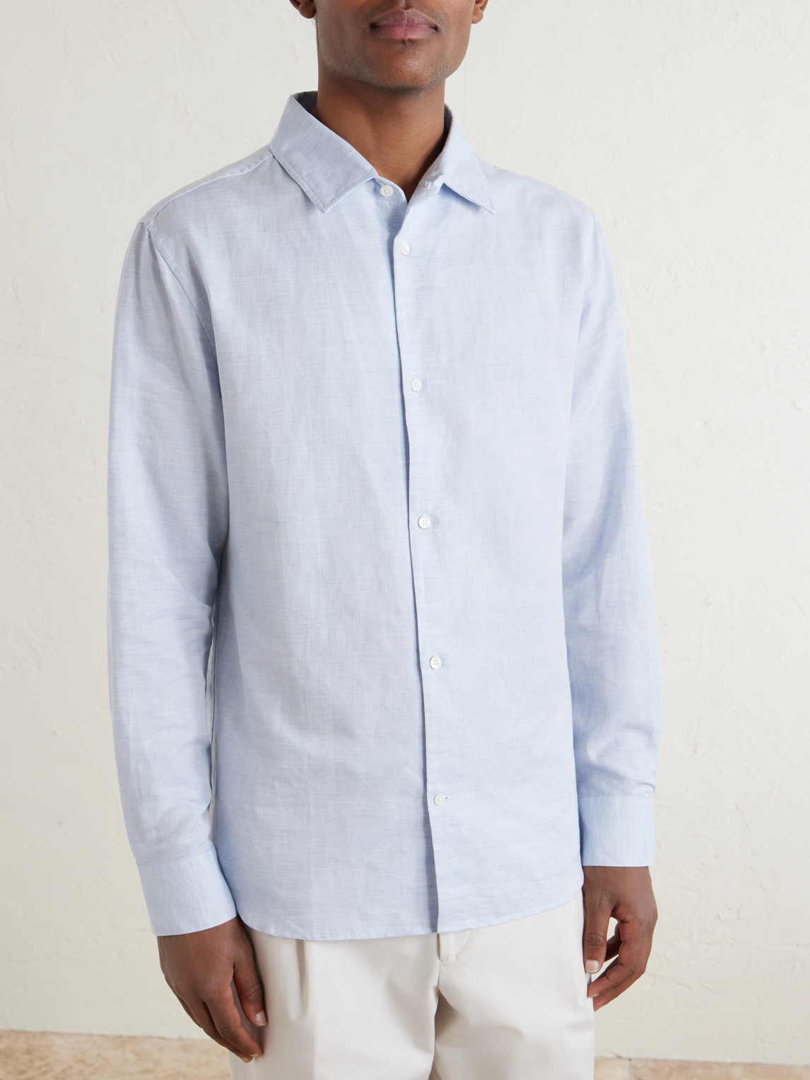 Mr P. - Cutaway-Collar Cotton, Linen And Cashmere-Blend Shirt