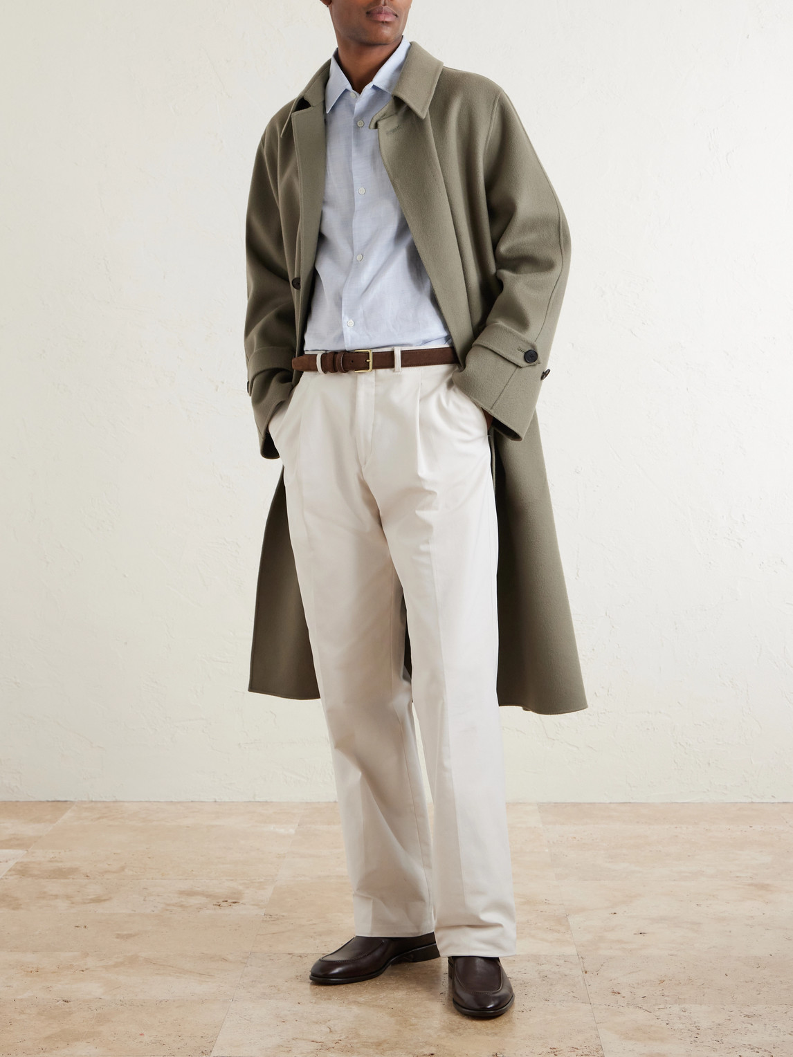 Mr P. - Cutaway-Collar Cotton, Linen And Cashmere-Blend Shirt