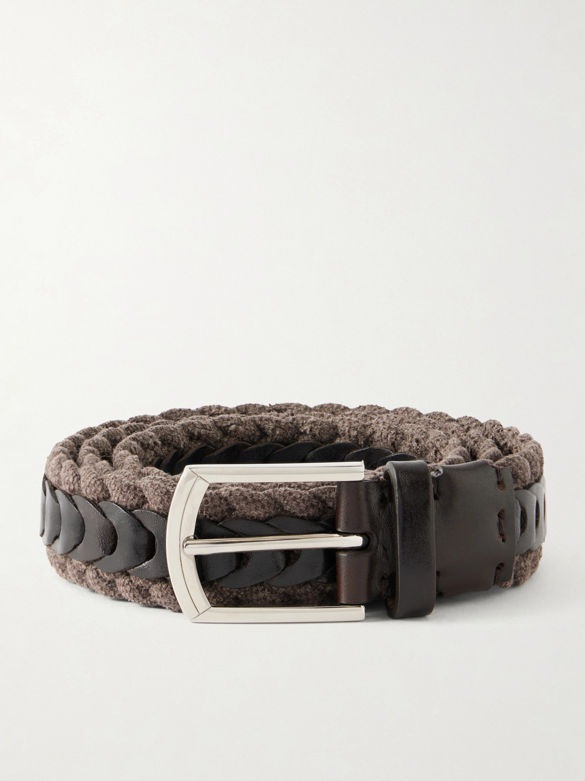 Brunello Cucinelli 3cm Leather-Trimmed Braided Cotton and Linen-Blend Belt - Men