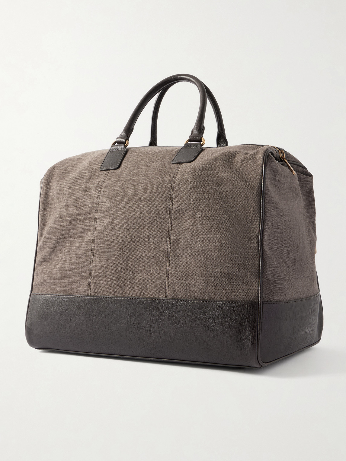  Brunello Cucinelli - Boston Leather-trimmed Woven Weekend Bag - Men - Brown 