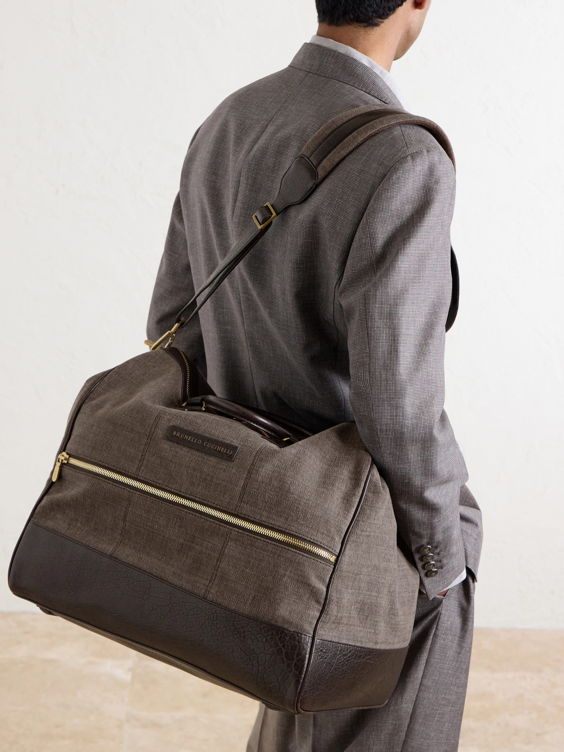  Brunello Cucinelli - Boston Leather-trimmed Woven Weekend Bag - Men - Brown 