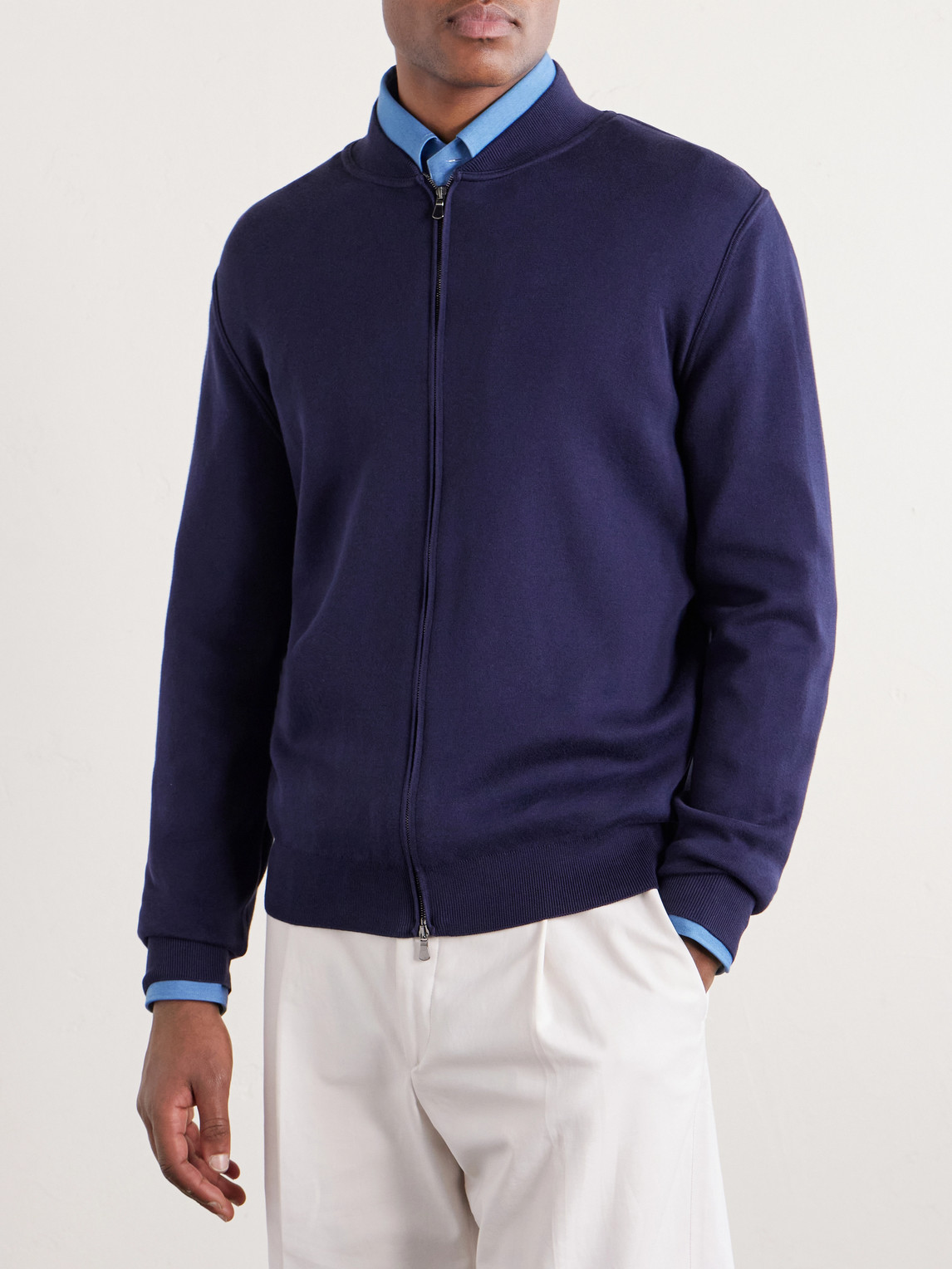  Thom Sweeney - Zip-up Cotton Sweater - Men - Blue - S 