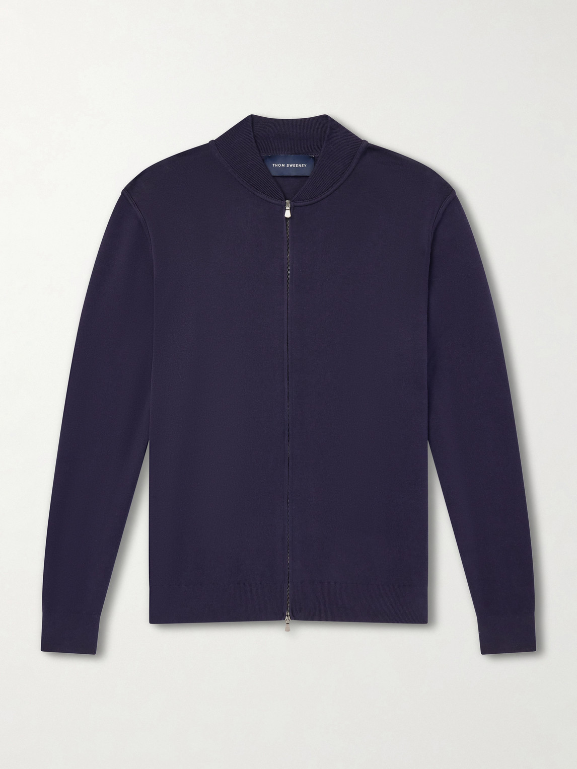 Thom Sweeney Zip-up Cotton Sweater In Blue