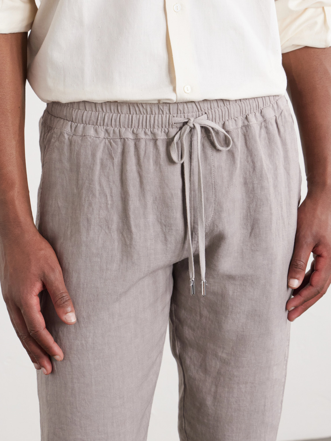 Straight-Leg Linen Drawstring Trousers