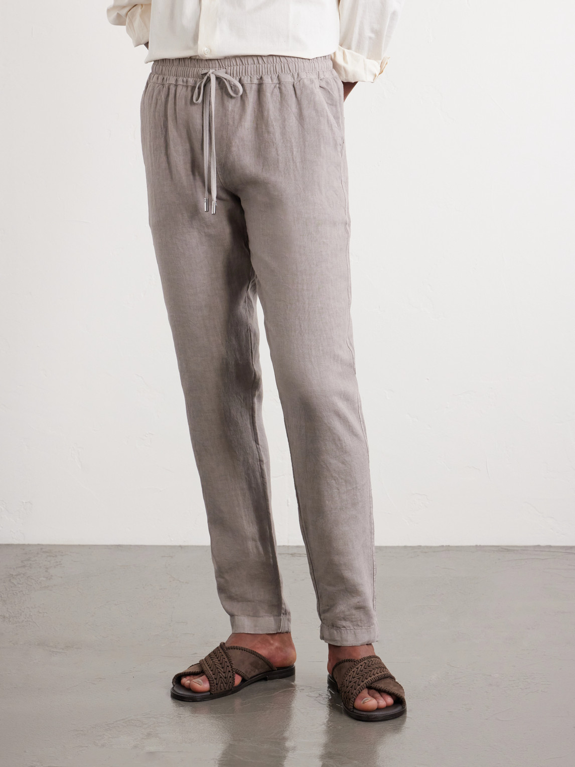 Straight-Leg Linen Drawstring Trousers
