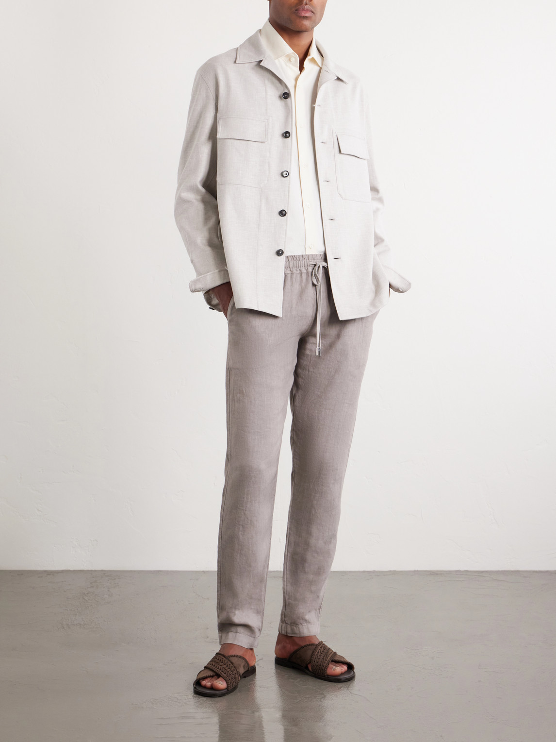 Straight-Leg Linen Drawstring Trousers
