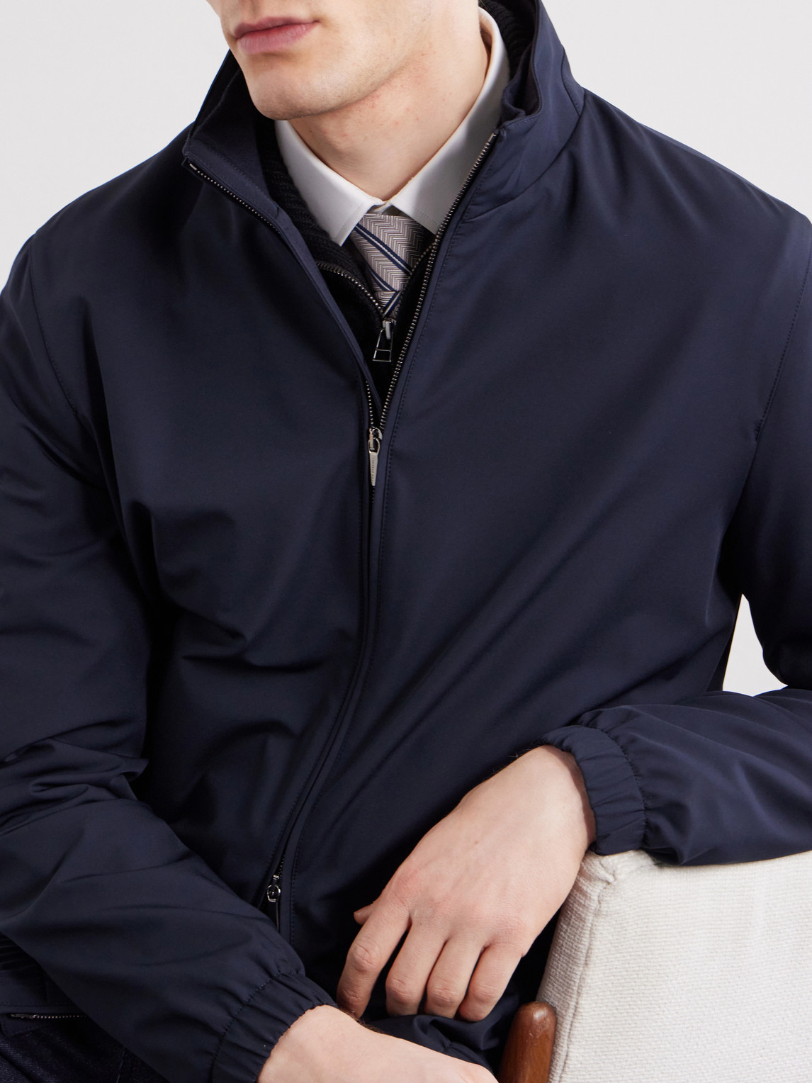 Thom Sweeney Shell Bomber Jacket In Blue