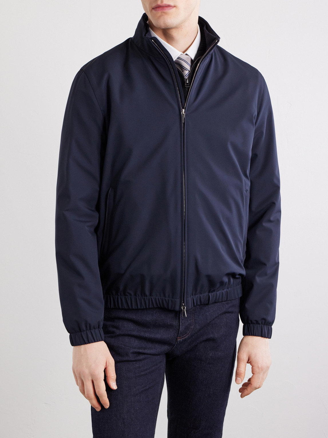 Thom Sweeney Shell Bomber Jacket In Blue