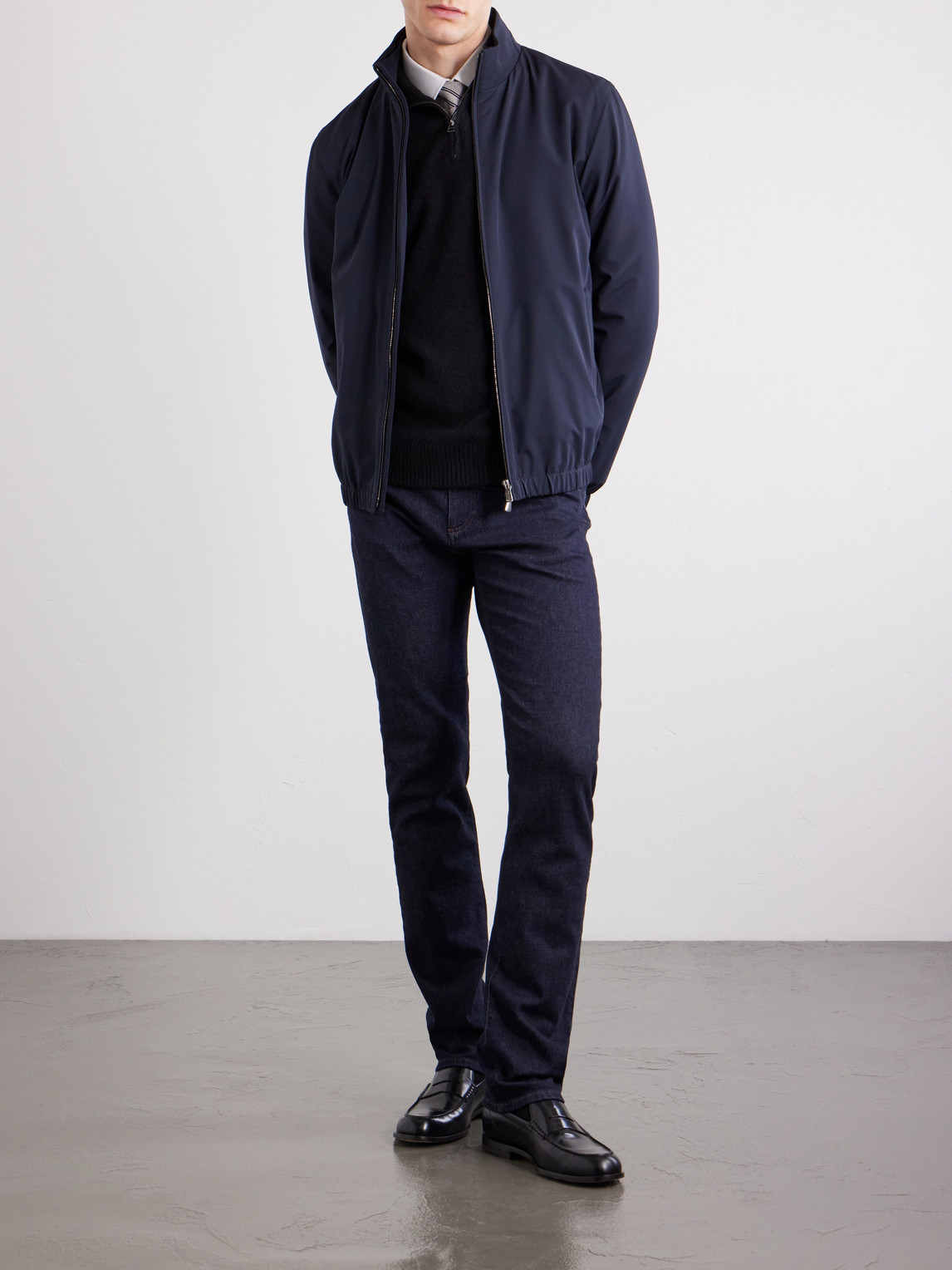 Thom Sweeney Shell Bomber Jacket In Blue