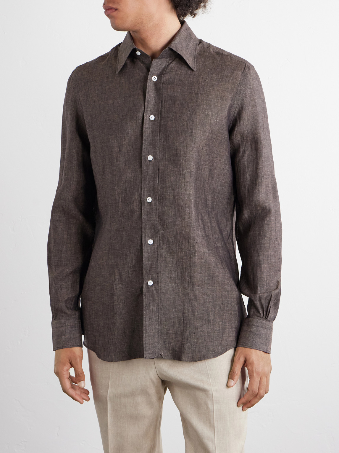  Thom Sweeney - Linen Shirt - Men - Brown - Uk/us 15 