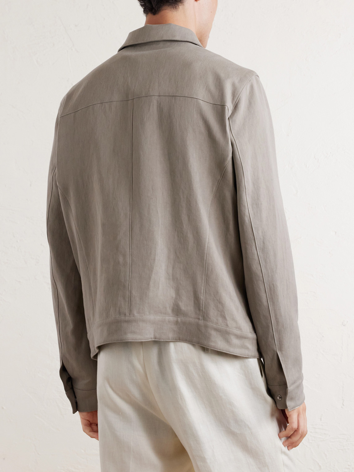 Thom Sweeney Linen Bomber Jacket In Brown