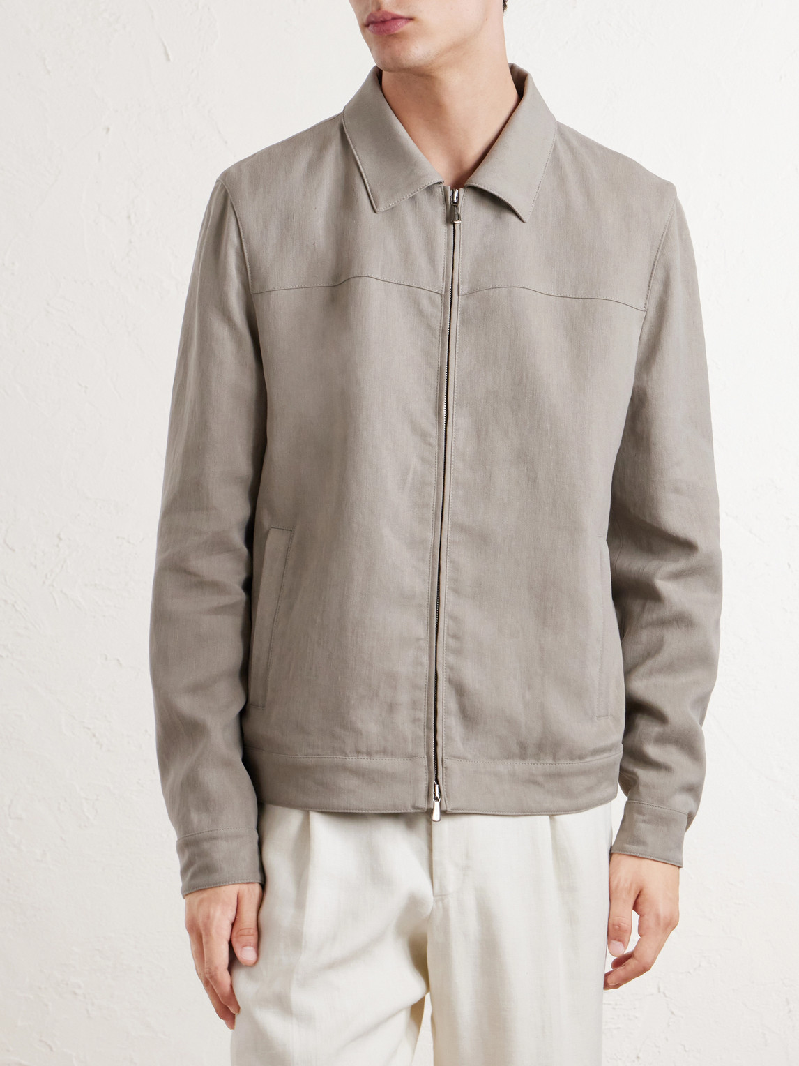 Thom Sweeney Linen Bomber Jacket In Brown