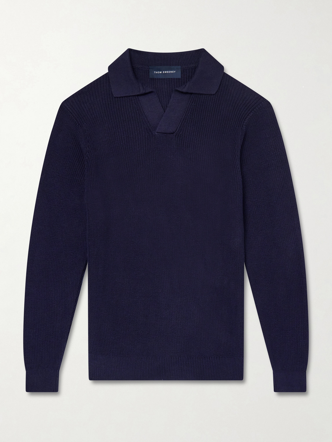 Thom Sweeney Cotton Polo Sweater In Blue