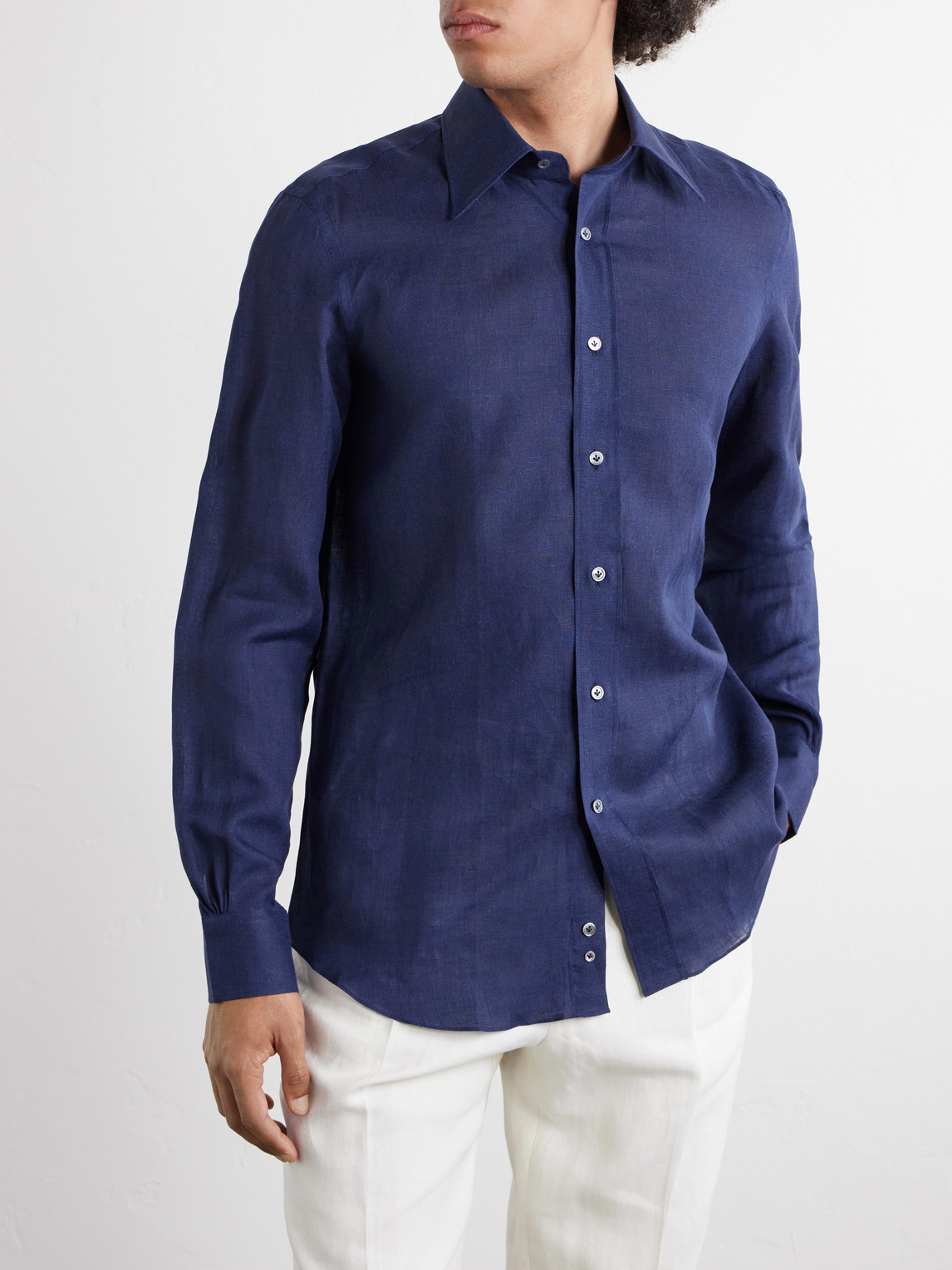  Thom Sweeney - Linen Shirt - Men - Blue - Uk/us 15 
