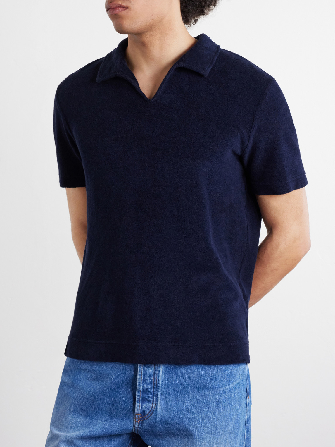  Thom Sweeney - Terry-cotton Polo Shirt - Men - Blue - S 