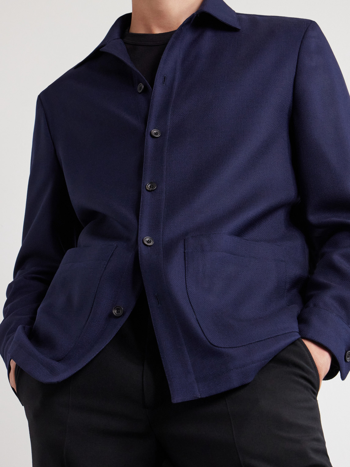 Thom Sweeney Wool Overshirt In Blue