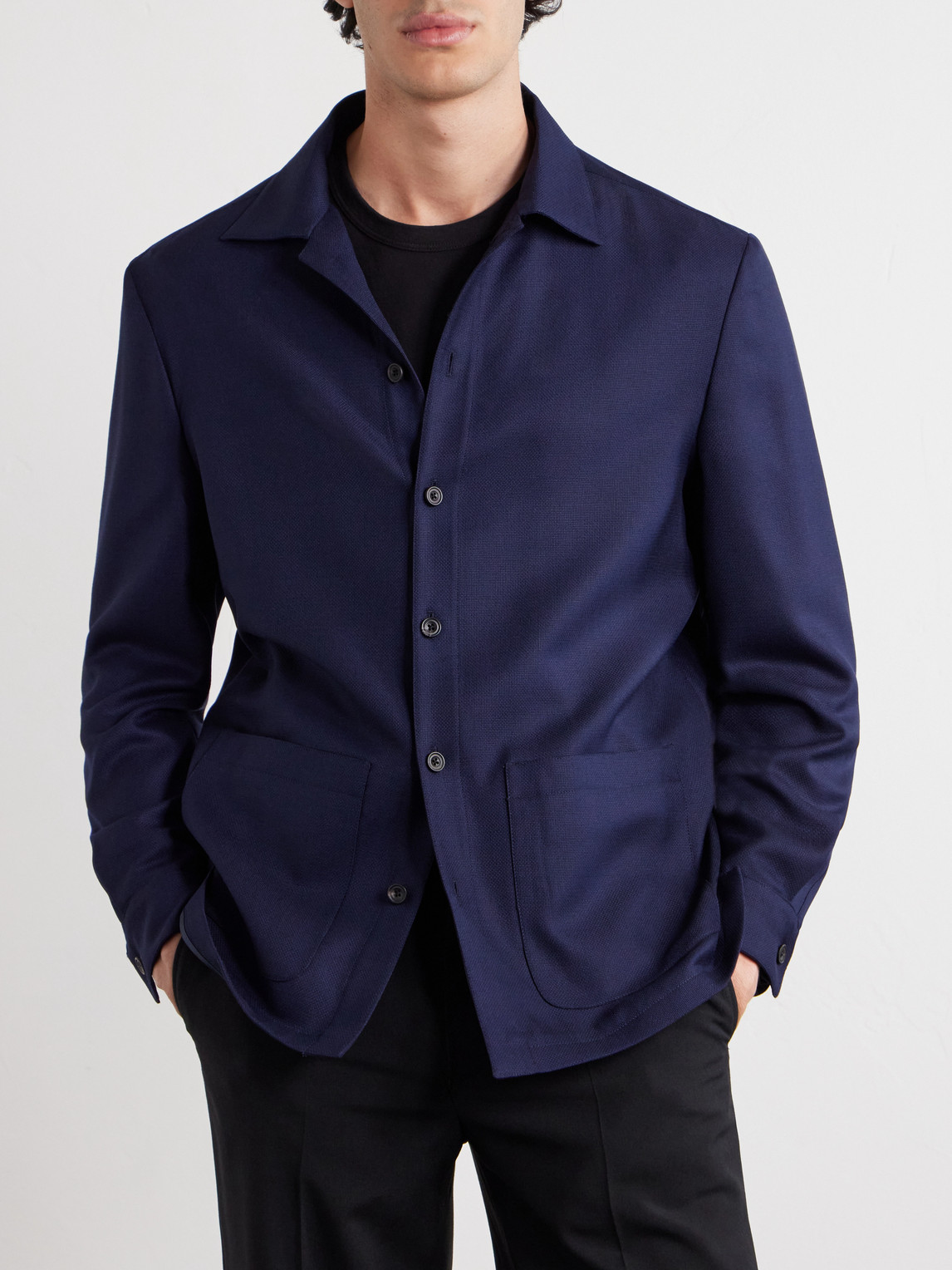 Thom Sweeney Wool Overshirt In Blue