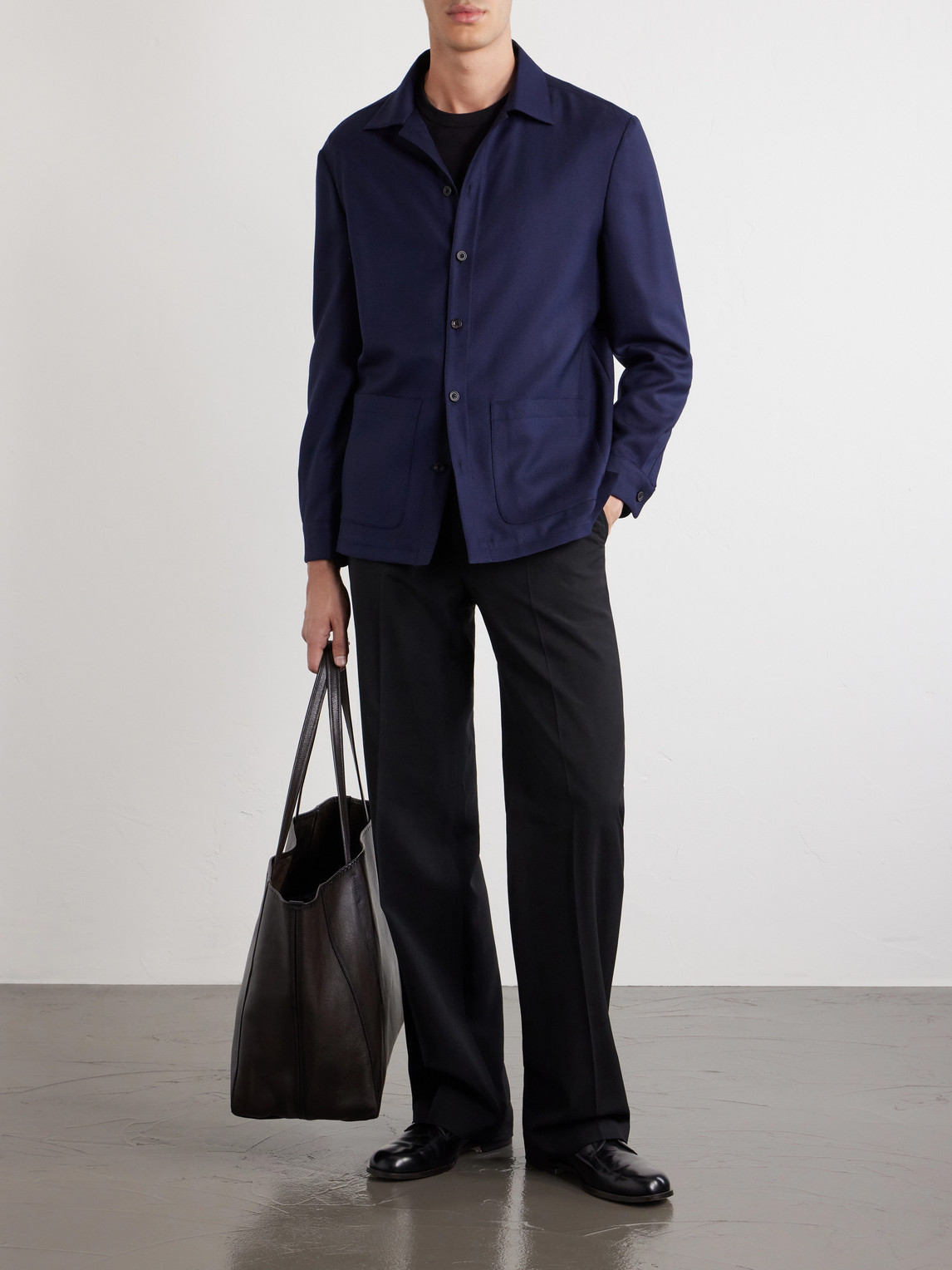 Thom Sweeney Wool Overshirt In Blue