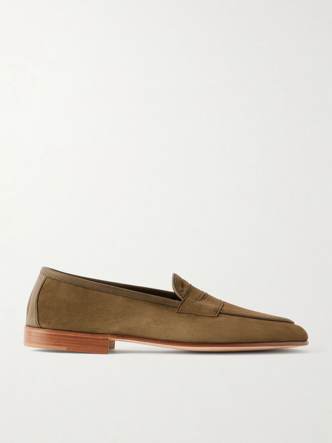 Edward Green Polperro Leather-trimmed Suede Penny Loafers In Green