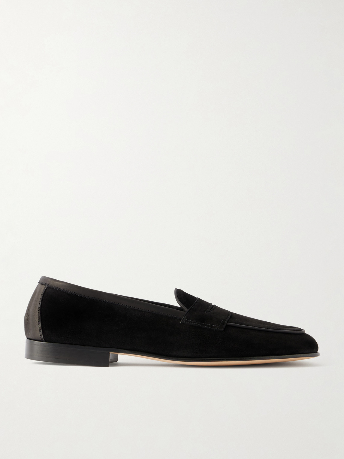 Edward Green Polperro Leather-trimmed Suede Penny Loafers In Black