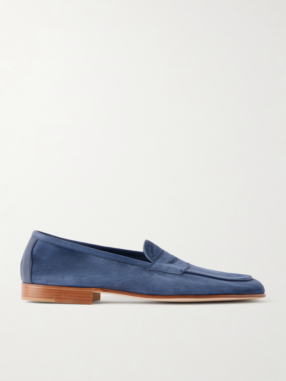 Edward Green Polperro Leather-trimmed Suede Penny Loafers In Blue