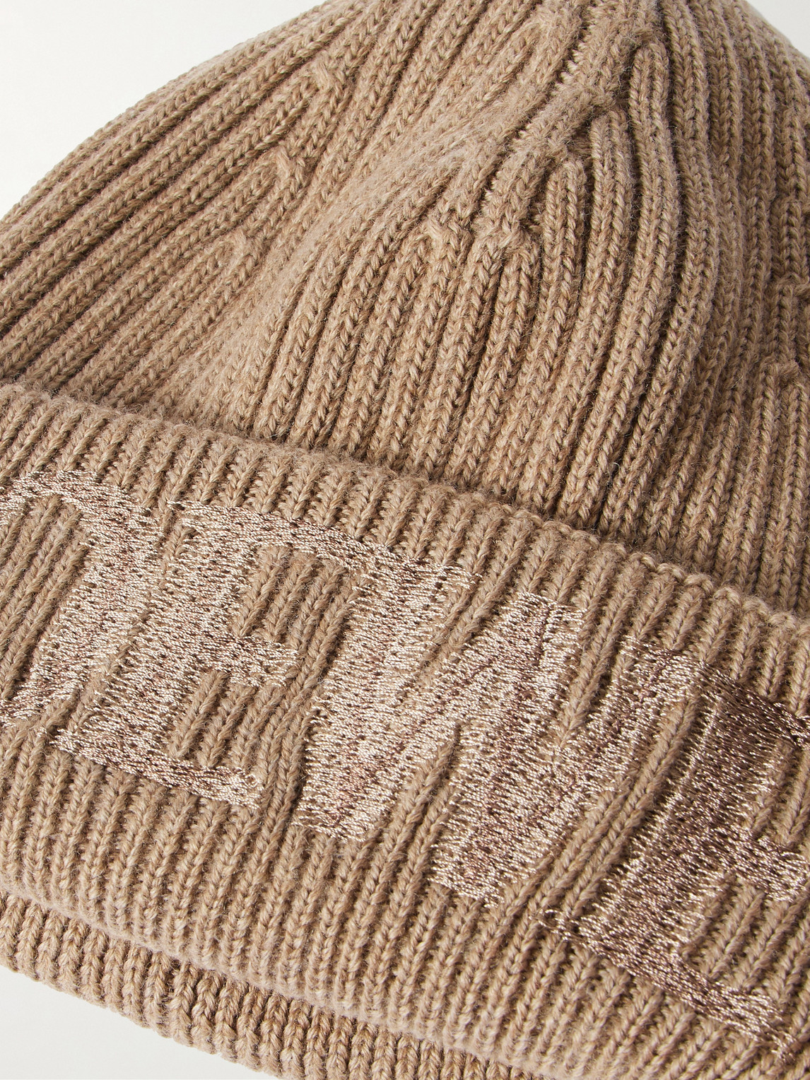 Loewe Logo-embroidered Ribbed Wool Beanie In Neutral